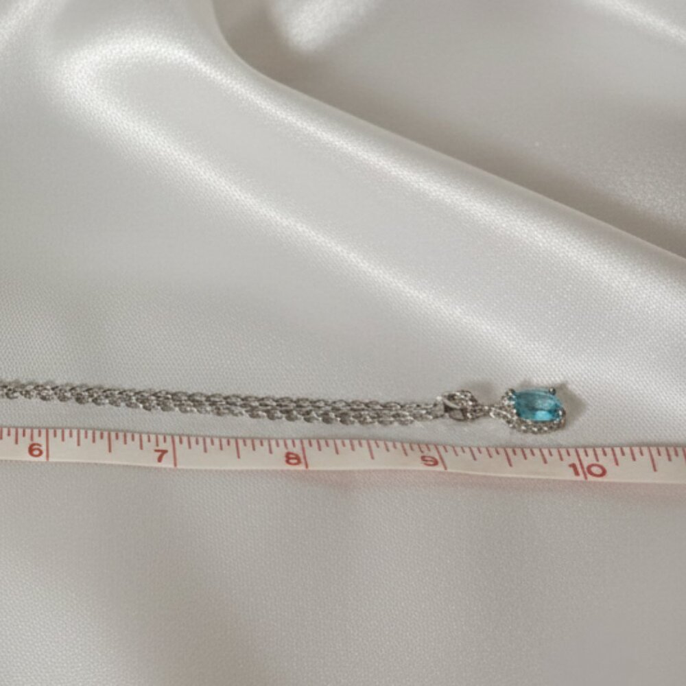 Silver and Aquamarine March Birthstone Drop Pendant Fashion Necklace NWOT - Picture 3 of 8
